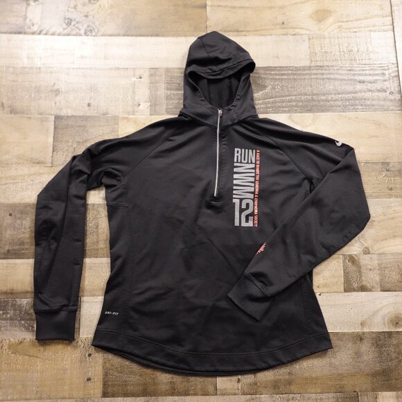 Nike Dri-FIT “RUN NWM 12” Performance Pullover Hoodie Women's XL Black Limited - Picture 1 of 12